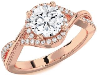Diamond Rose Gold Halo Round Solitaire Engagement Ring