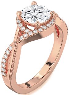 Diamond Rose Gold Halo Round Vintage Engagement Ring
