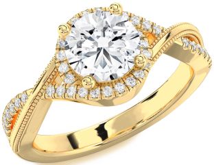 Diamond Gold Halo Round Solitaire Engagement Ring