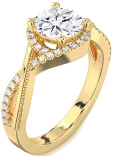 Diamond Gold Halo Round Vintage Engagement Ring