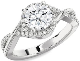 Diamond Platinum Halo Round Solitaire Engagement Ring