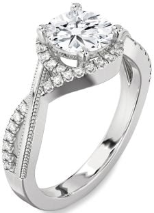 Diamond White Gold Halo Round Vintage Engagement Ring