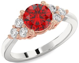 Diamond Ruby Silver & 10K Rose Gold Round Solitaire Engagement Ring