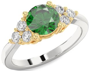 Diamond Emerald White Yellow Gold Round Solitaire Engagement Ring