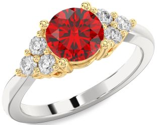 Diamond Ruby White Yellow Gold Round Solitaire Engagement Ring