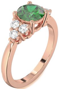 Diamond Emerald Rose Gold Round Engagement Ring