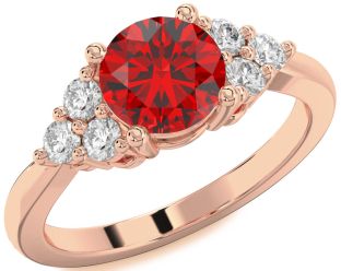 Diamond Ruby Rose Gold Round Solitaire Engagement Ring