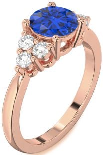 Diamond Blue Sapphire Rose Gold Silver Round Engagement Ring