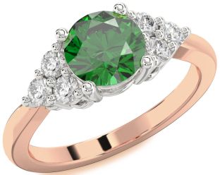 Diamond Emerald White Rose Gold Round Solitaire Engagement Ring