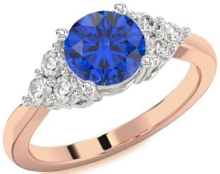 Diamond Blue Sapphire Rose Gold Silver Round Solitaire Engagement Ring