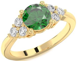 Diamond Emerald Gold Round Solitaire Engagement Ring