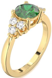 Diamond Emerald Gold Round Engagement Ring