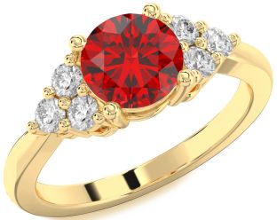 Diamond Ruby Gold Round Solitaire Engagement Ring