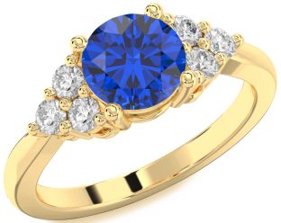 Diamond Blue Sapphire Gold Round Solitaire Engagement Ring