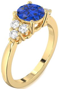 Diamond Blue Sapphire Gold Round Engagement Ring