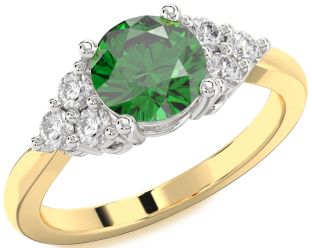 Diamond Emerald White Yellow Gold Round Solitaire Engagement Ring