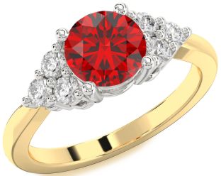 Diamond Ruby White Yellow Gold Round Solitaire Engagement Ring