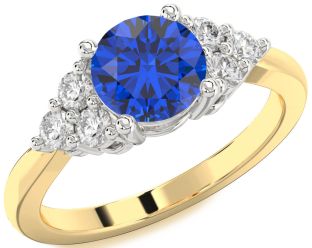 Diamond Blue Sapphire Gold Silver Round Engagement Ring
