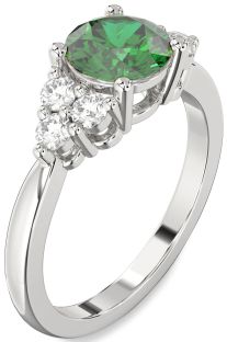 Diamond Emerald Platinum Round Engagement Ring