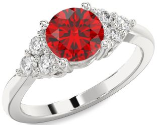 Diamond Ruby Platinum Round Solitaire Engagement Ring
