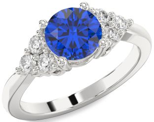 Diamond Blue Sapphire Platinum Round Solitaire Engagement Ring