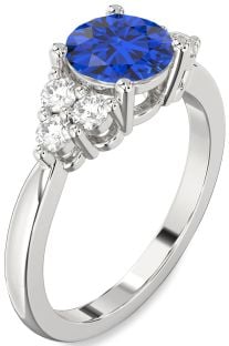 Diamond Blue Sapphire Platinum Round Engagement Ring