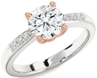 Diamond Silver & 10K Rose Gold Round Solitaire Engagement Ring