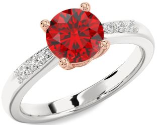 Diamond Ruby Silver & 10K Rose Gold Round Solitaire Engagement Ring