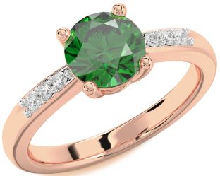 Diamond Emerald Rose Gold Round Solitaire Engagement Ring