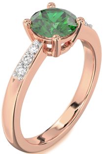 Diamond Emerald Rose Gold Round Solitaire Engagement Ring