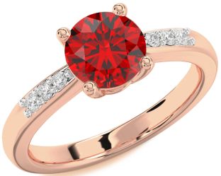 Diamond Ruby Rose Gold Round Solitaire Engagement Ring