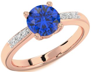 Diamond Blue Sapphire Rose Gold Round Solitaire Engagement Ring
