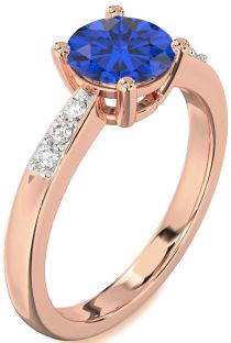 Diamond Blue Sapphire Rose Gold Silver Round Solitaire Engagement Ring