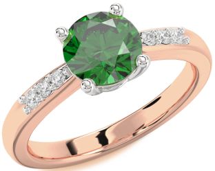 Diamond Emerald White Rose Gold Round Solitaire Engagement Ring