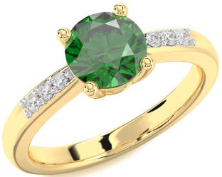 Diamond Emerald Gold Round Solitaire Engagement Ring