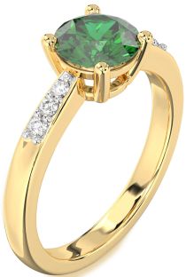 Diamond Emerald Gold Round Solitaire Engagement Ring