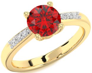 Diamond Ruby Gold Round Solitaire Engagement Ring