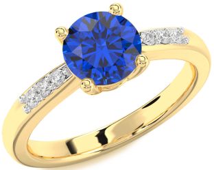 Diamond Blue Sapphire Gold Round Solitaire Engagement Ring