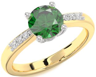 Diamond Emerald White Yellow Gold Round Solitaire Engagement Ring