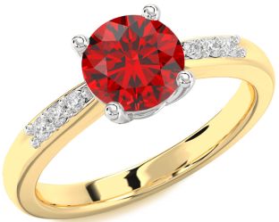Diamond Ruby White Yellow Gold Round Solitaire Engagement Ring