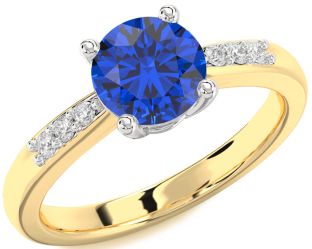 Diamond Blue Sapphire Gold Silver Round Solitaire Engagement Ring