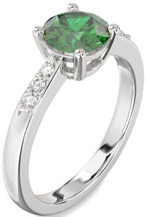 Diamond Emerald Platinum Round Solitaire Engagement Ring