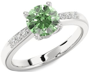 Green Diamond Silver Round Solitaire Engagement Ring