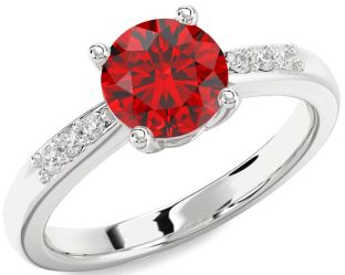 Diamond Ruby Platinum Round Solitaire Engagement Ring