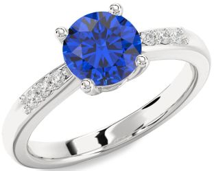 Diamond Blue Sapphire Platinum Round Solitaire Engagement Ring
