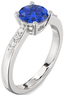 Diamond Blue Sapphire White Gold Round Solitaire Engagement Ring