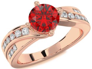Diamond Ruby Rose Gold Round Solitaire Engagement Ring