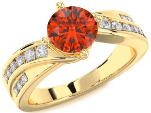 Diamond Fire Opal Gold Round Solitaire Engagement Ring