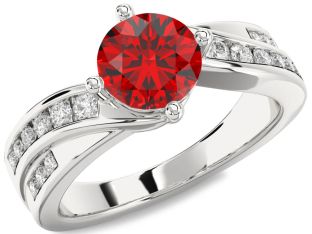 Diamond Ruby Platinum Round Solitaire Engagement Ring