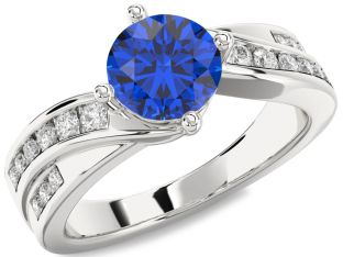 Diamond Blue Sapphire Platinum Round Solitaire Engagement Ring